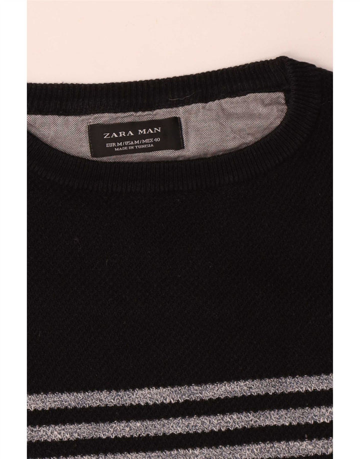 Zara Herre Crew Neck Jumper Sweater Medium Sort Stribet