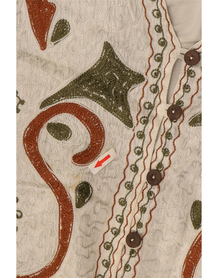 Vintage kvinders abstrakt mønster vest i en størrelse hvid Rayon