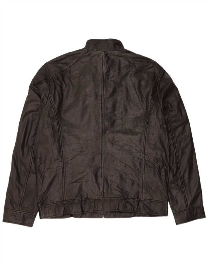 VINTAGE Mens Leather Jacket IT 50 Large Black Leather