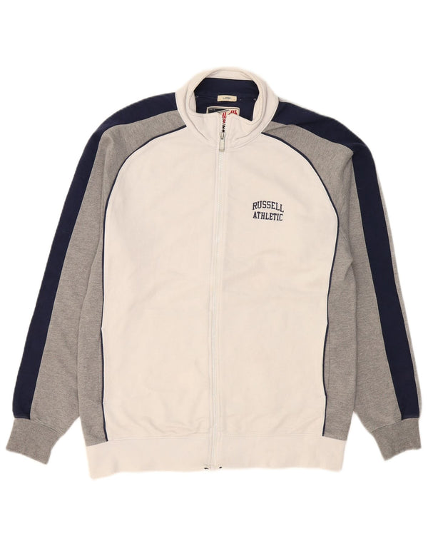 RUSSELL ATHLETIC Mens Tracksuit Top Jacket Large White Colourblock Cotton