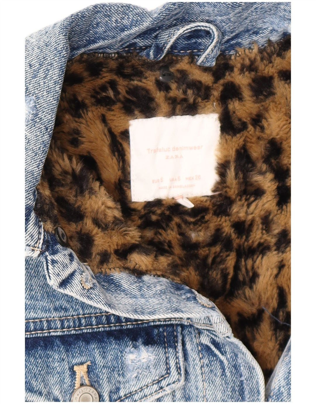 Zara Dame Oversized Distressed Sherpa Denim Coat UK 10 Small Blue