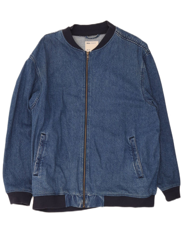 Asos Dame Oversized Denim Jacket UK 10 Small Blue Colourblock Bomuld