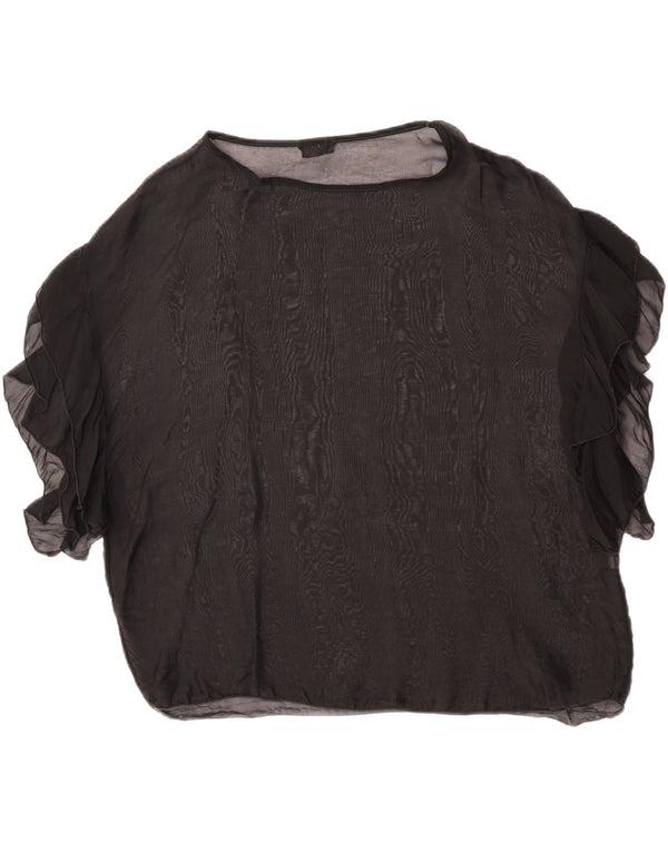 King Kong Dame See Through Oversized Bluse Top UK 10 Small Black Silk