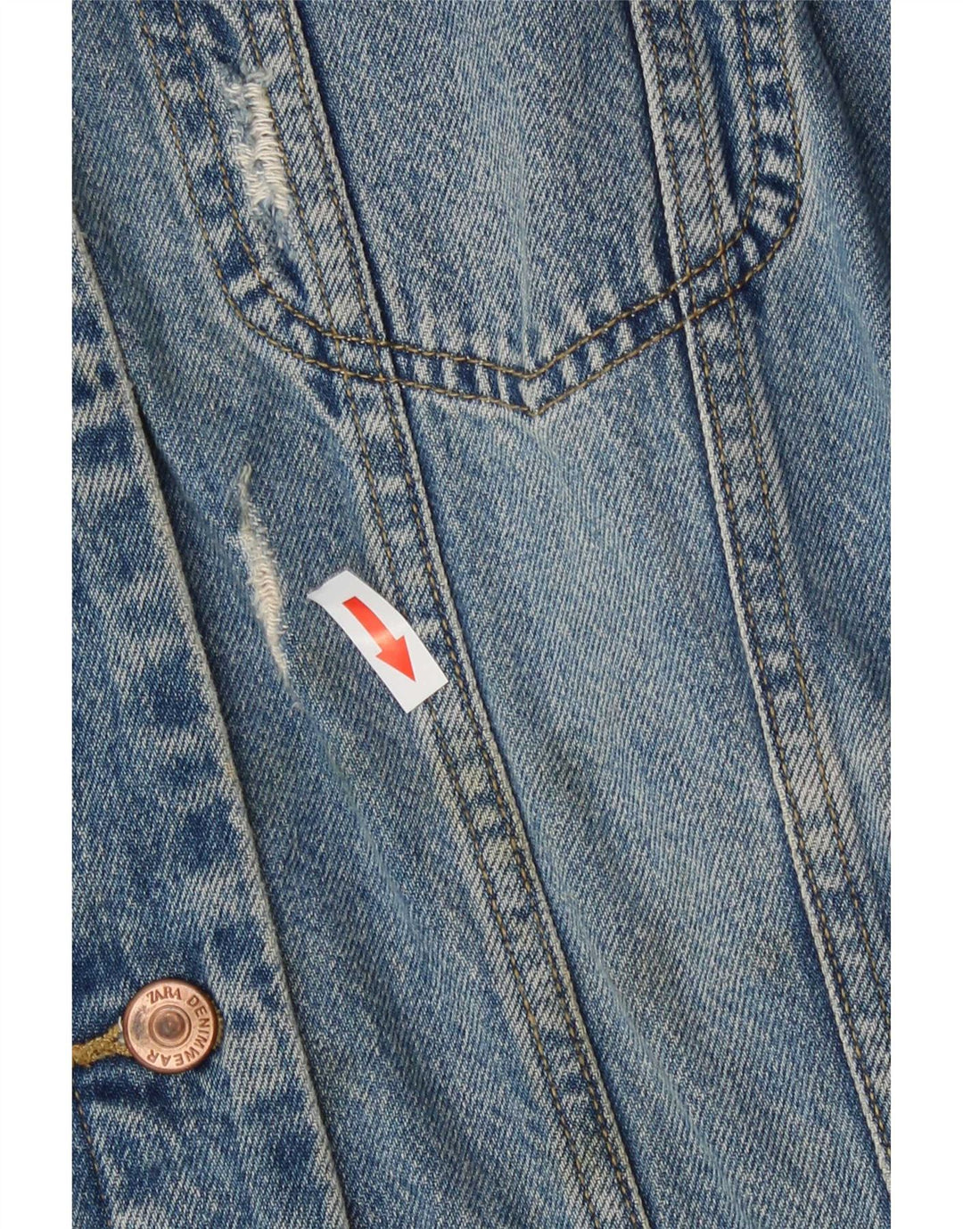 Zara Dame Distressed Oversized Denim Jacket UK 10 Small Blue Cotton