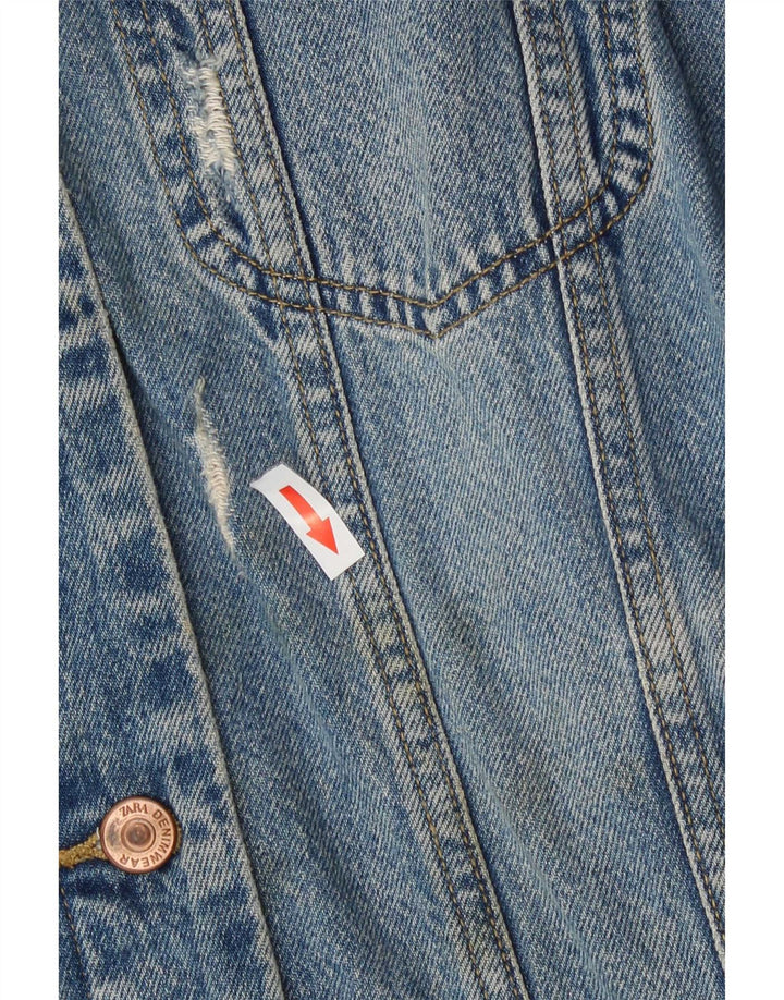 Zara Dame Distressed Oversized Denim Jacket UK 10 Small Blue Cotton