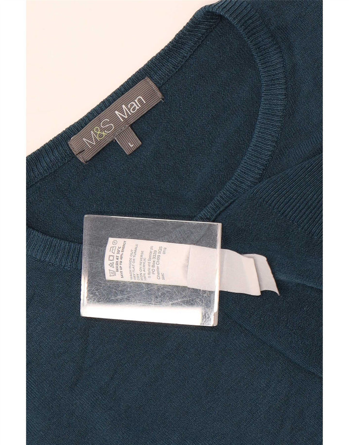 Marks & Spencer Herre sweater med rund hals, stor blå akryl