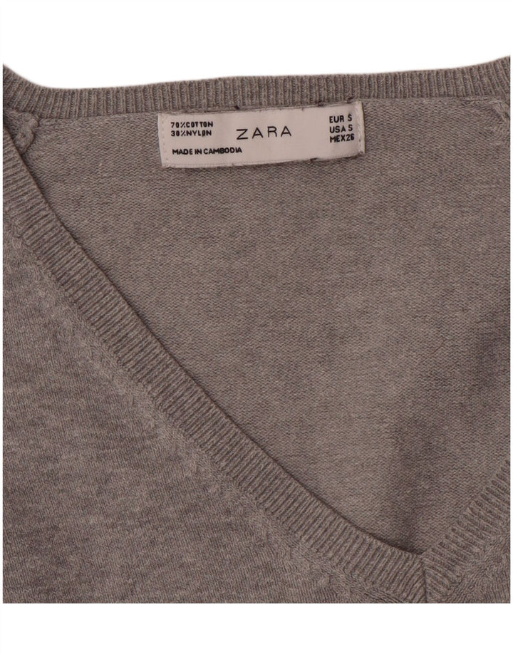 Zara Dame V-hals sweater UK 8 Lille grå bomuld