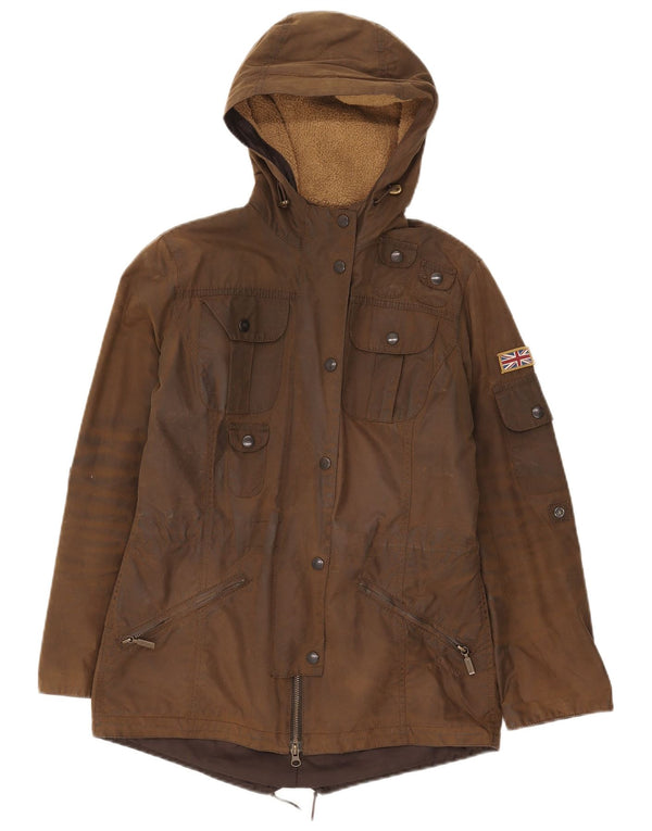 Barbour Dame Hooded Vokset Bomuld Parka Jacket UK 8 Small Khaki