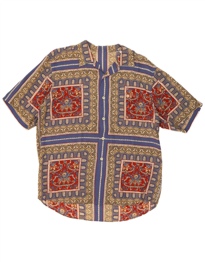 Vintage kortærmet herreskjorte Stor flerfarvet patchwork