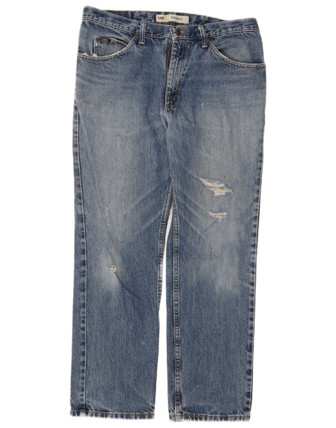 LEE Distressed Straight Jeans til mænd W36 L30 blå bomuld