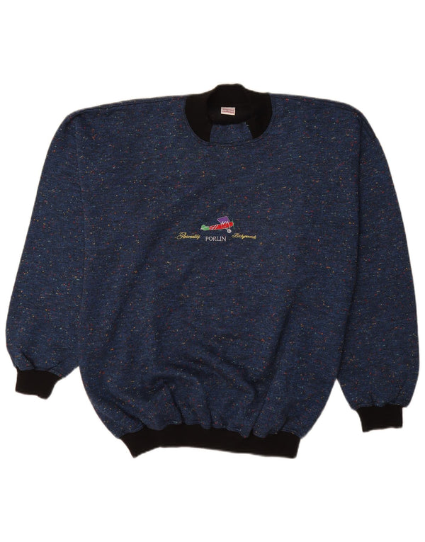 Vintage Herre Turtle Neck Jumper Sweater IT 48 Medium Navy Blue Flecked