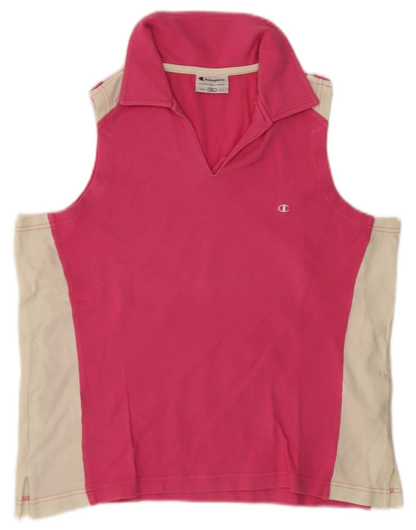 Champion Womens Crop ærmeløs poloshirt UK 18 XL Pink Colourblock Bomuld