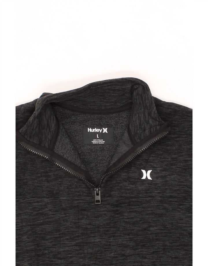 HURLEY Womens Graphic Zip Neck Fleece Jumper UK 14 Large Grey Polyester Vintage Hurley and Second-Hand Hurley from Messina Hembry 