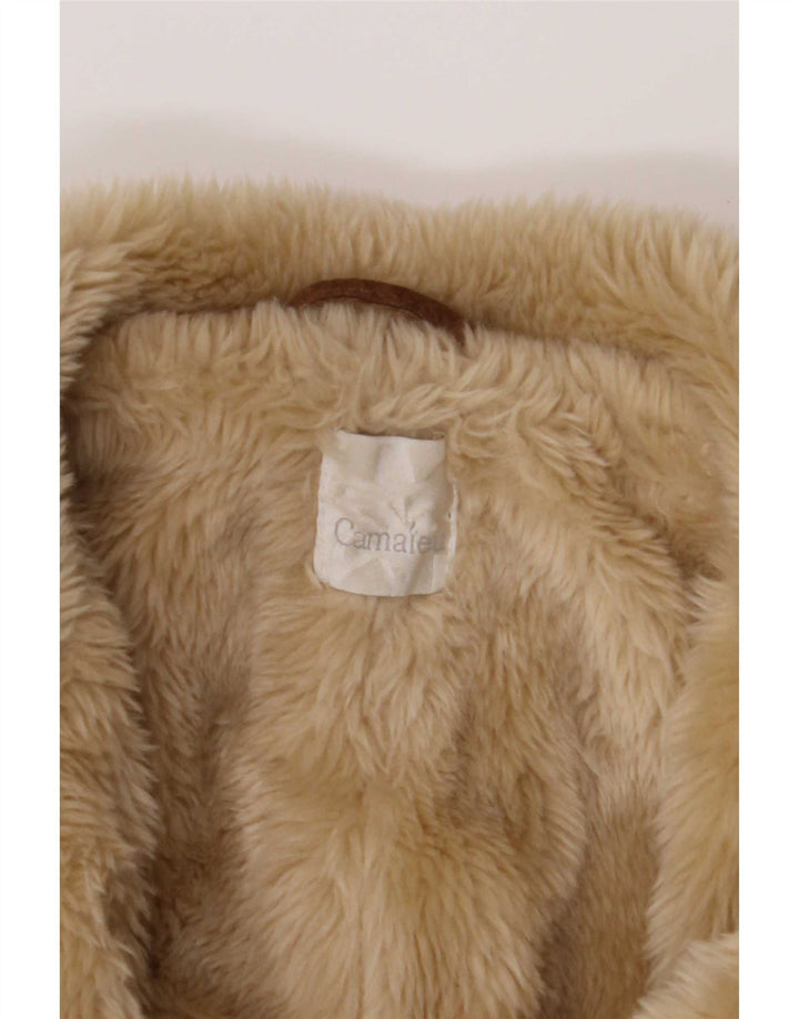 Camaieu Dame Double Breasted Shearling Coat UK 14 Large Beige Læder