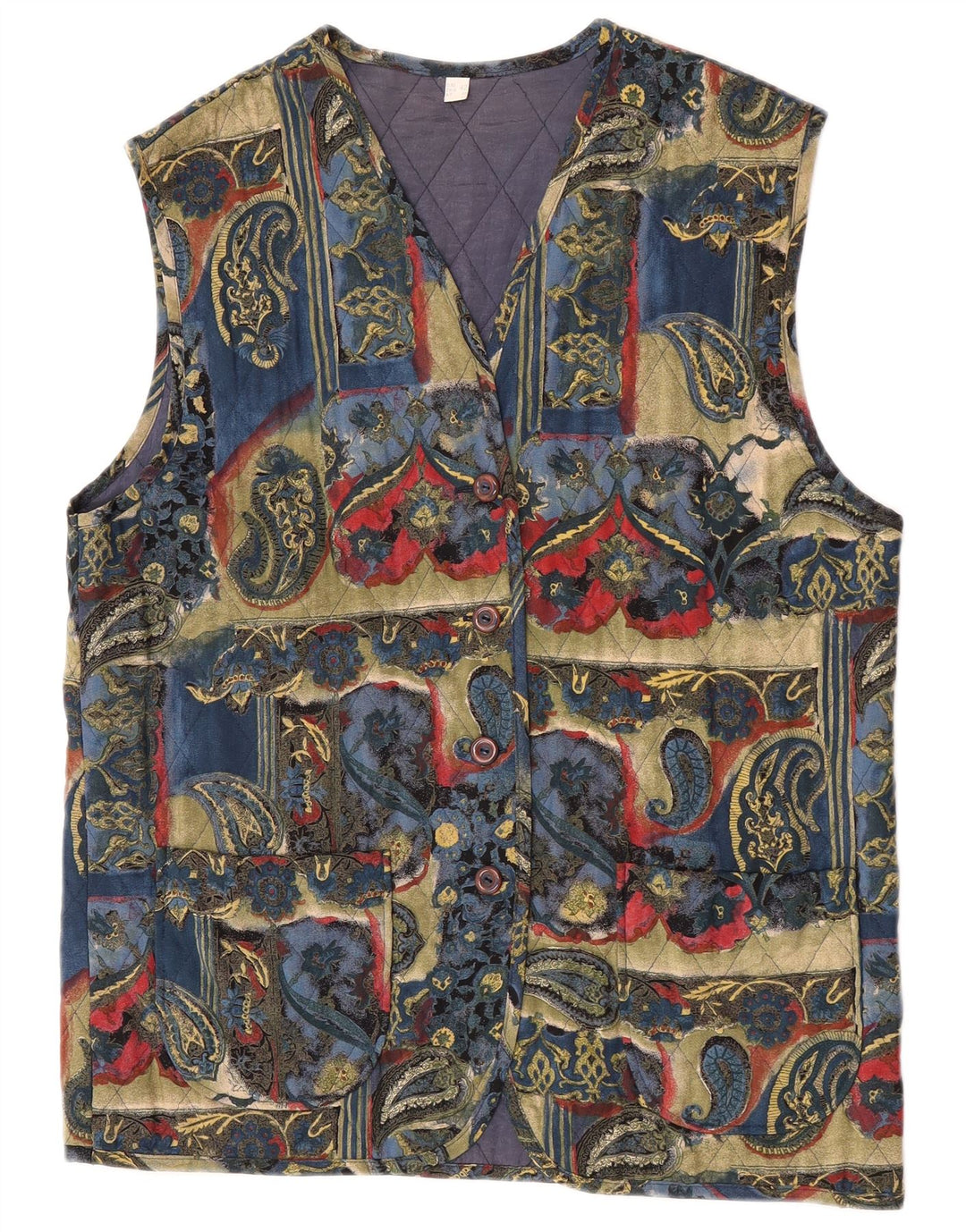Vintage Dame Quilted Gilet EU 42 Stor Flerfarvet Paisley