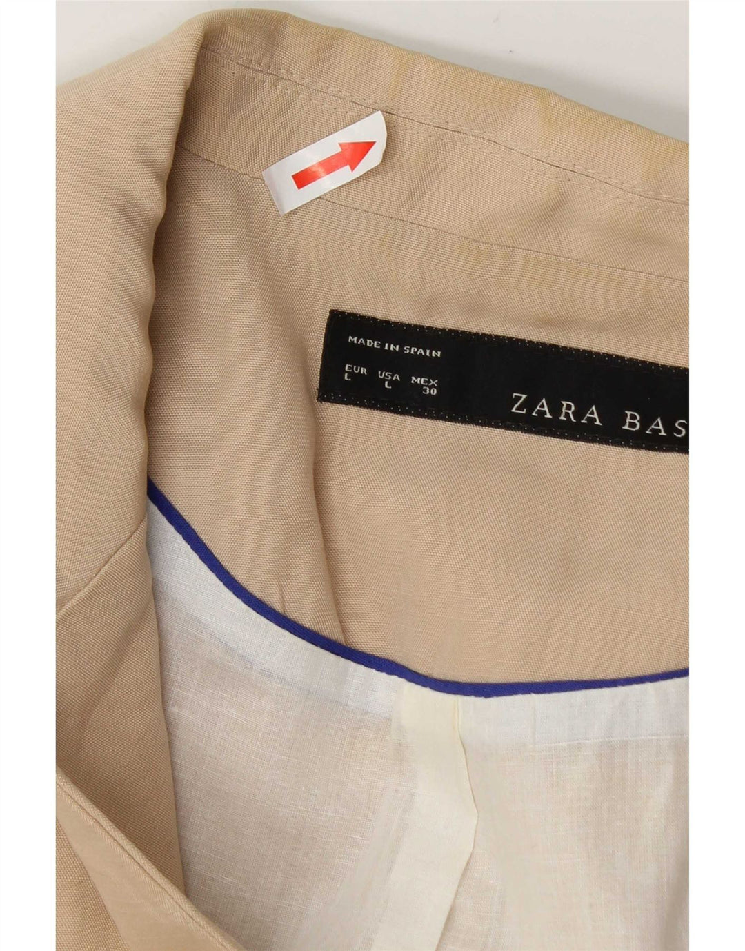 Zara Dame 3/4 ærmet åben blazerjakke UK 14 Stor beige bomuld