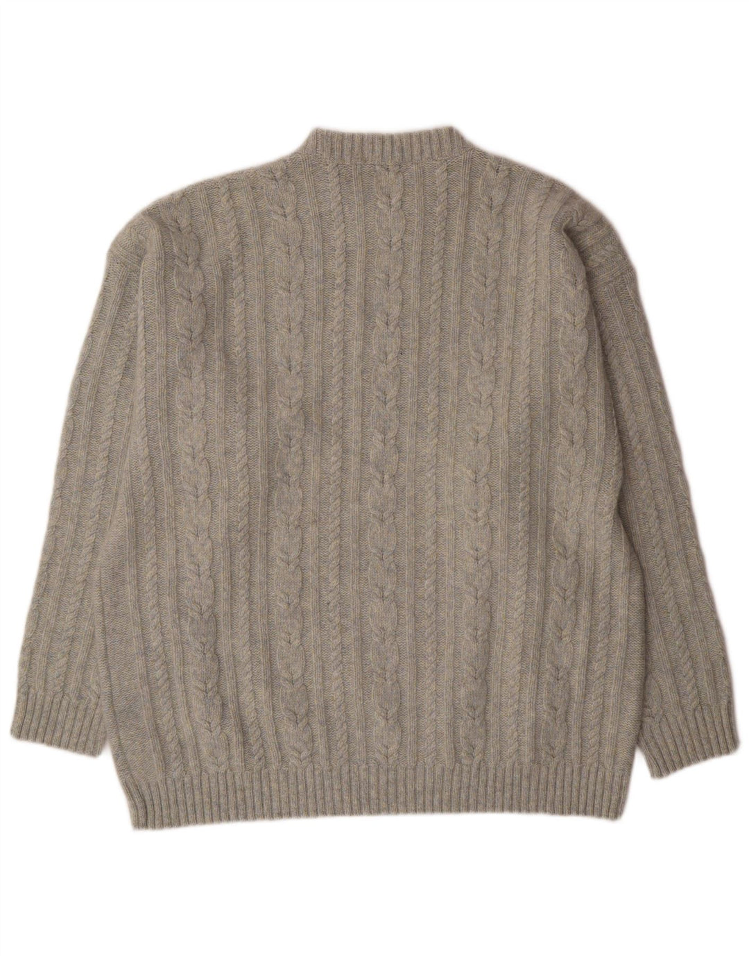 Vintage sweater med rund hals til mænd XL Grå Flecked Lammeuld