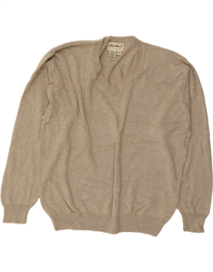 EDDIE BAUER Mens V-Neck Jumper Sweater Large Beige Cotton Vintage Eddie Bauer and Second-Hand Eddie Bauer from Messina Hembry 