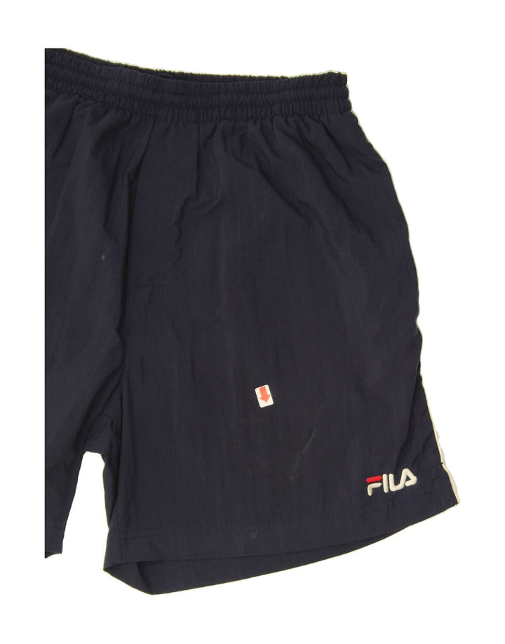 FILA Mens Graphic Sport Shorts Medium  Navy Blue Polyester Vintage Fila and Second-Hand Fila from Messina Hembry 