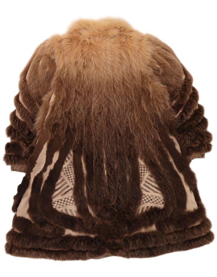 VINTAGE Dame imiteret Pels Vendbar Overfrakke UK 18 XL Brun Blomster