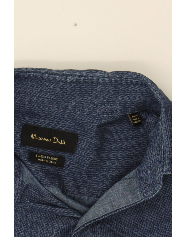 MASSIMO DUTTI Mens Flannel Shirt Small Navy Blue Herringbone Vintage Massimo Dutti and Second-Hand Massimo Dutti from Messina Hembry 