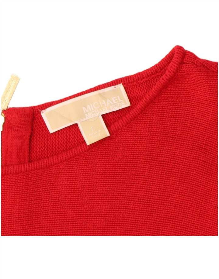 MICHAEL KORS Dame Boat Neck Jumper Sweater UK 16 Large Red Bomuld