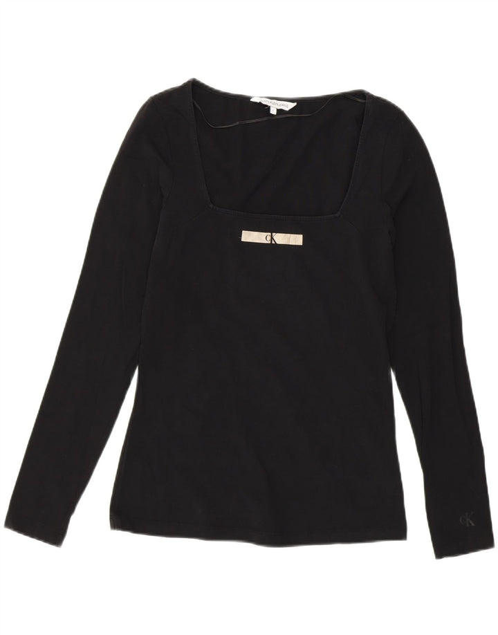 Calvin Klein Dame Grafisk Top Langærmet UK 14 Medium Sort Bomuld
