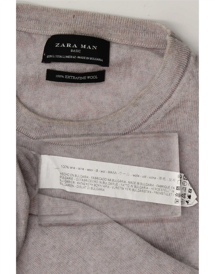 Zara Herre Crew Neck Jumper Sweater Stor Grå Uld