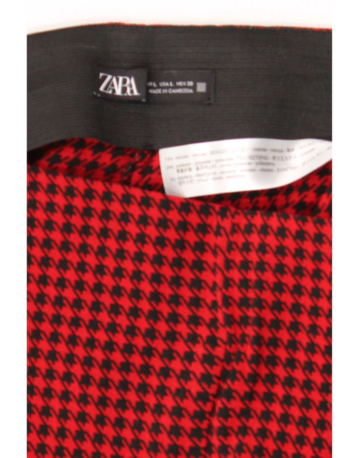Zara Womens Crop Leggings UK 14 Large Red Houndstooth Viscose