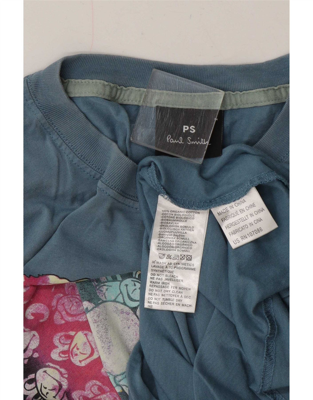 Paul Smith Herre grafisk T-shirt Top Medium Blue Bomuld