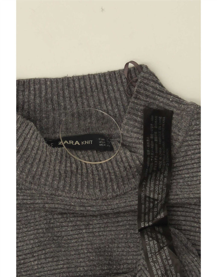 Zara Womens Crop Oversized Turtle Neck Jumper Sweater UK 10 Small Grey