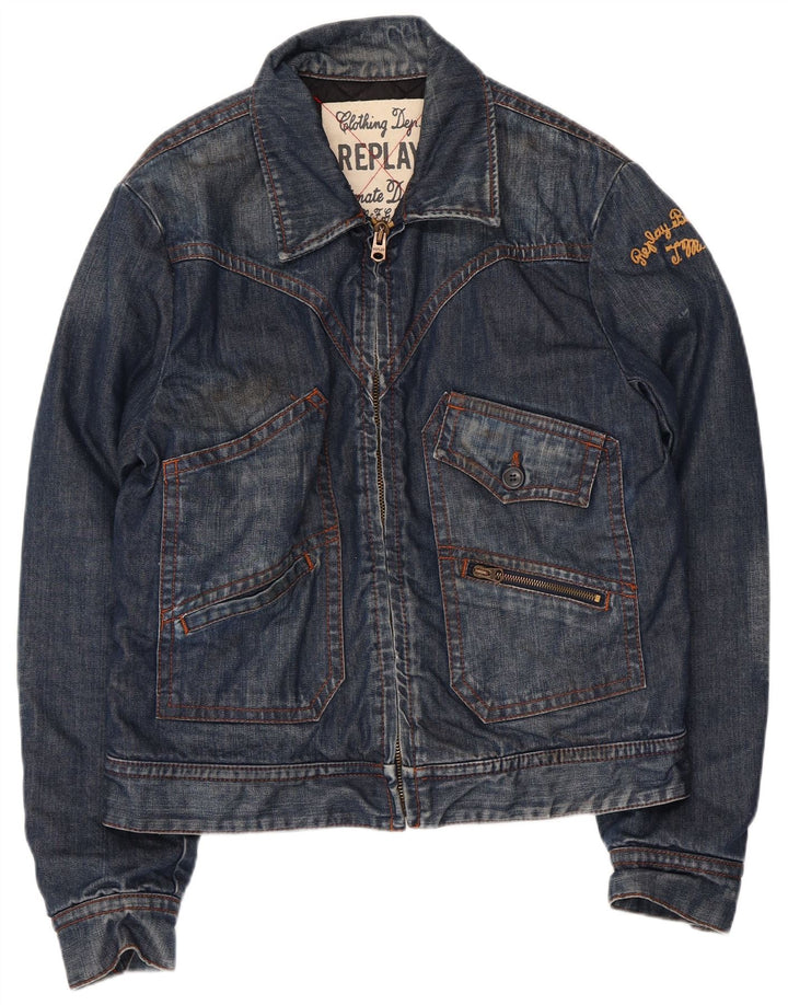 REPLAY Dame denimjakke UK 16 Large Navy Blue Cotton