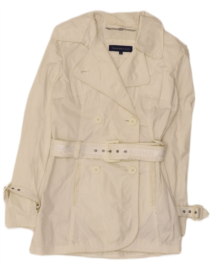Trussardi Jeans Trench Coat til kvinder IT 42 Medium Off White Polyester