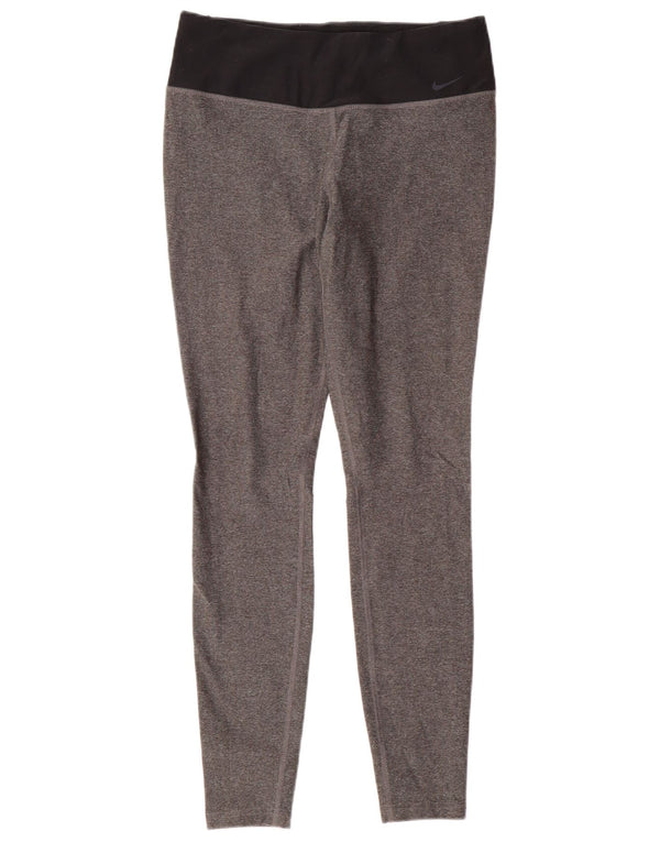 NIKE Dame Dri Fit Leggings UK 12 Medium Grey Colourblock Polyester