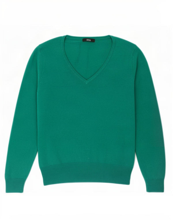 Marks & Spencer Dame V-hals sweater UK 14 Medium Grøn Akryl