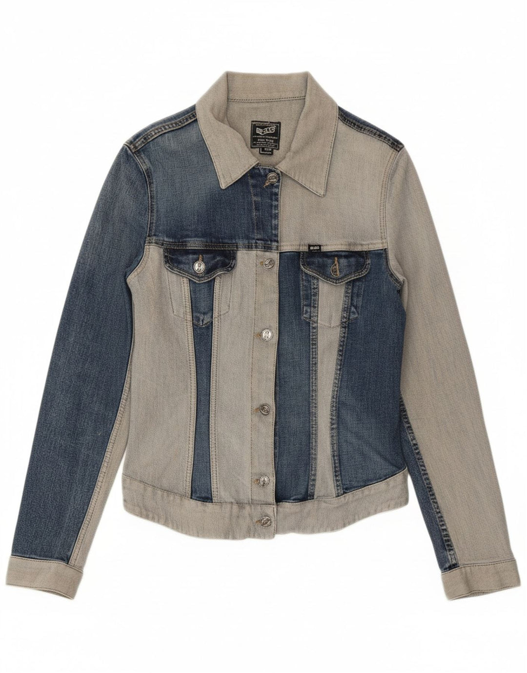 GAS Womens Crop Denim Jacket UK 14 Large Blue Colourblock Cotton Vintage Gas and Second-Hand Gas from Messina Hembry 