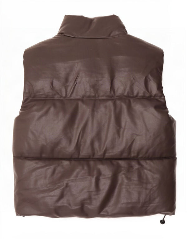 Zara Womens Oversized Faux Leather Polstret Gilet UK 10 Small Brown Polyester