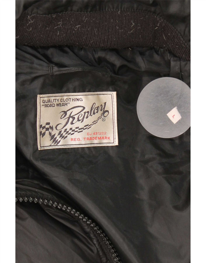 Replay Dame Hooded Padded Coat UK 14 Large Black Polyester