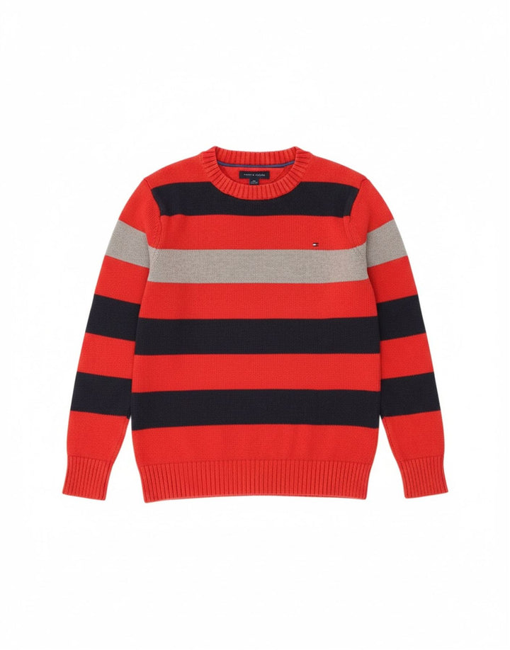 Tommy Hilfiger drenge sweater med rund hals 8-9 år Medium rød stribet