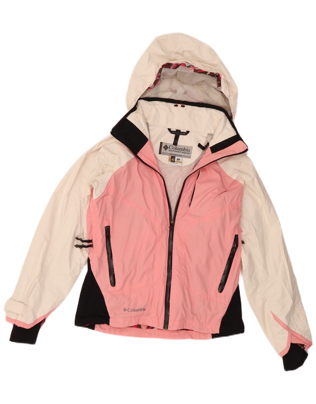 Columbia Skijakke med hætte til kvinder UK 10 Small White Colourblock Nylon