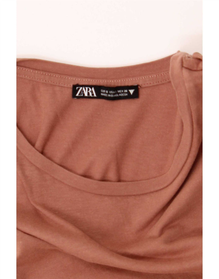 Zara Dame Kortærmet Bluse Top UK 10 Lille Brun