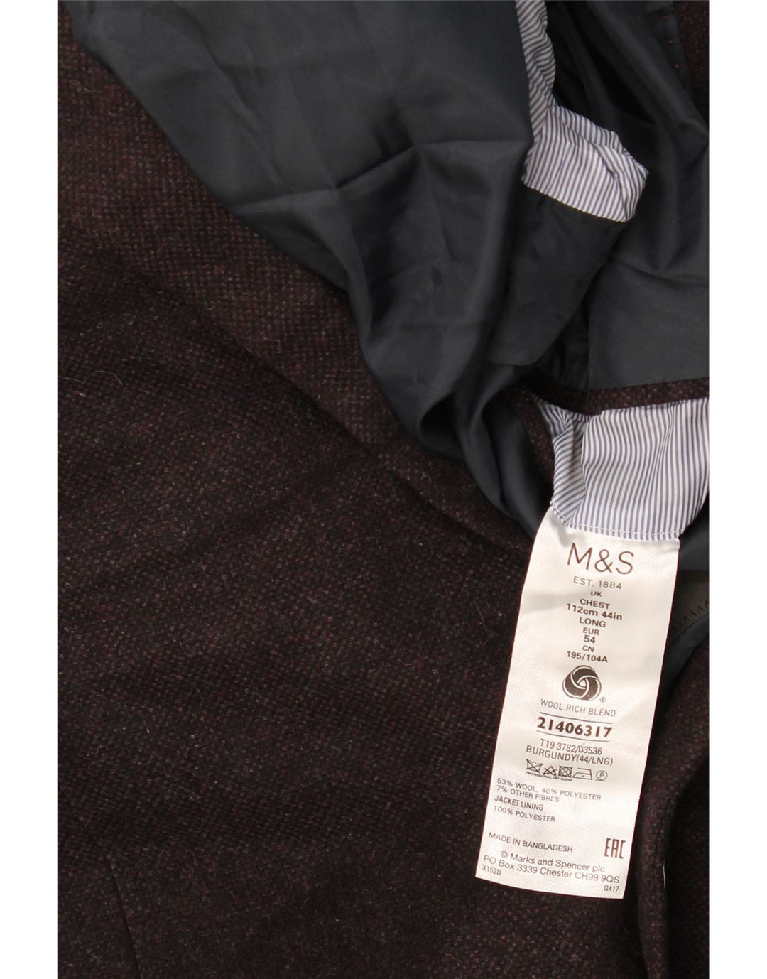 Marks & Spencer Herre 2-knaps blazerjakke UK 44 2XL Burgundy Wool