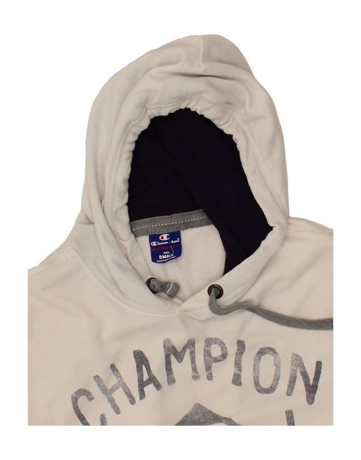 CHAMPION Mens Graphic Hoodie Jumper Small White Cotton Vintage Champion and Second-Hand Champion from Messina Hembry 