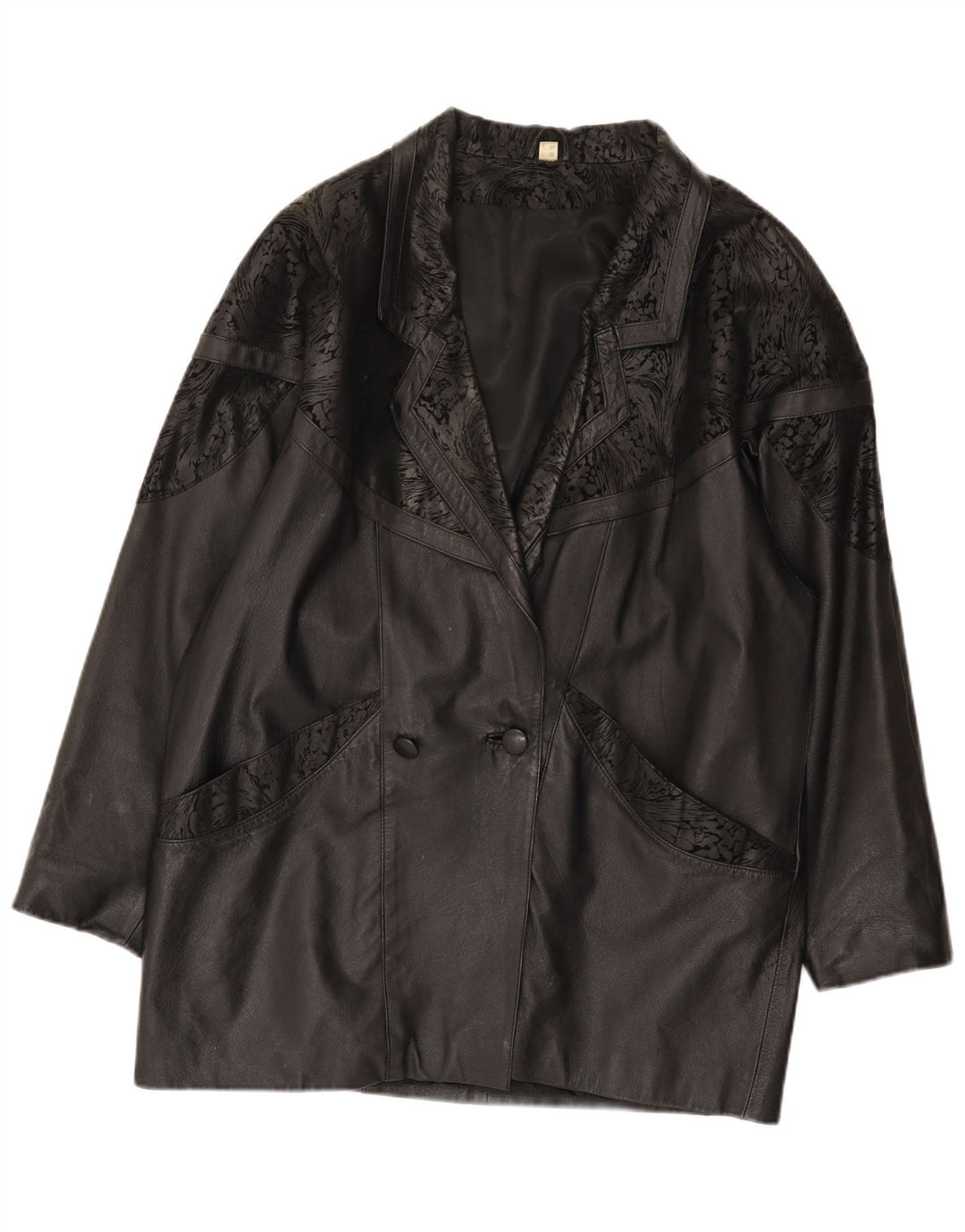 Vintage Dame Oversized Læderjakke IT 48 2XL Sort Læder
