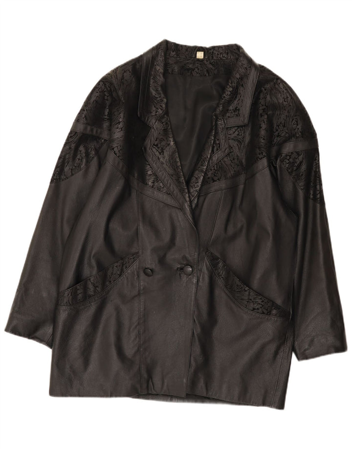 Vintage Dame Oversized Læderjakke IT 48 2XL Sort Læder