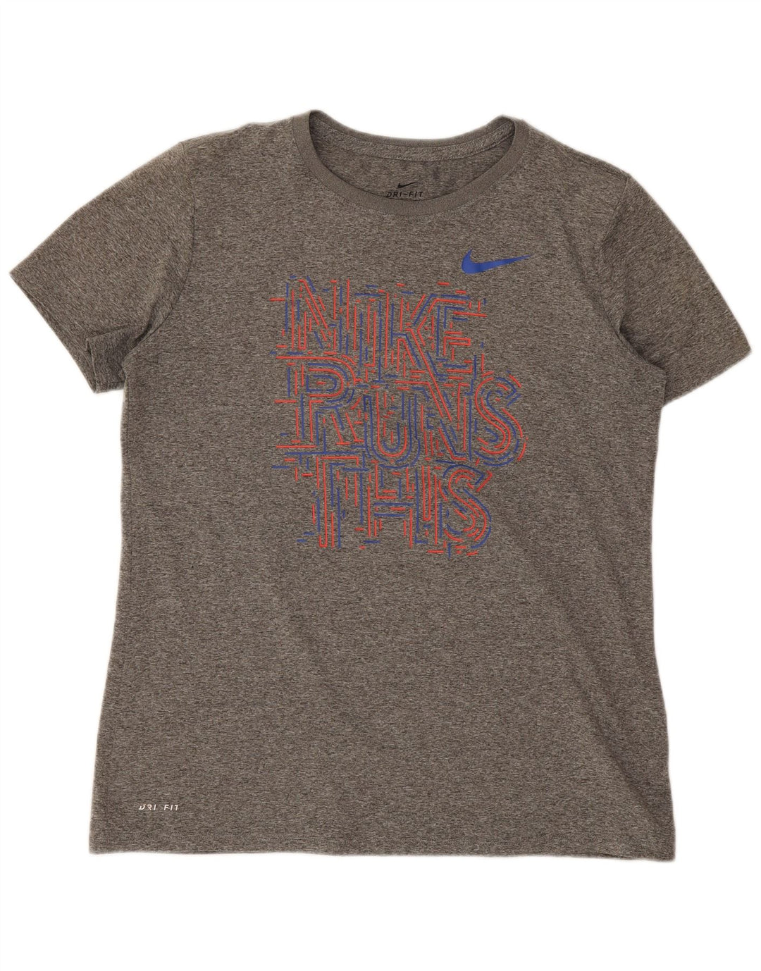 Nike Dame Dri Fit Grafisk T-Shirt Top UK 14 Medium Grå