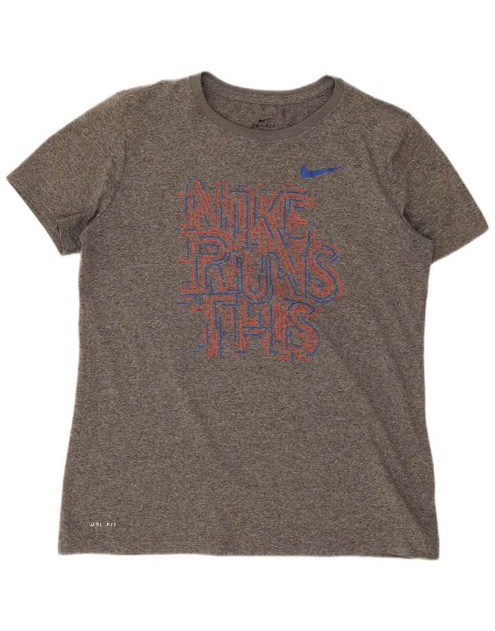 Nike Dame Dri Fit Grafisk T-Shirt Top UK 14 Medium Grå