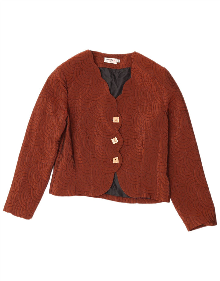 Vintage dame 3-knaps blazerjakke UK 14 medium brun geometrisk acetat