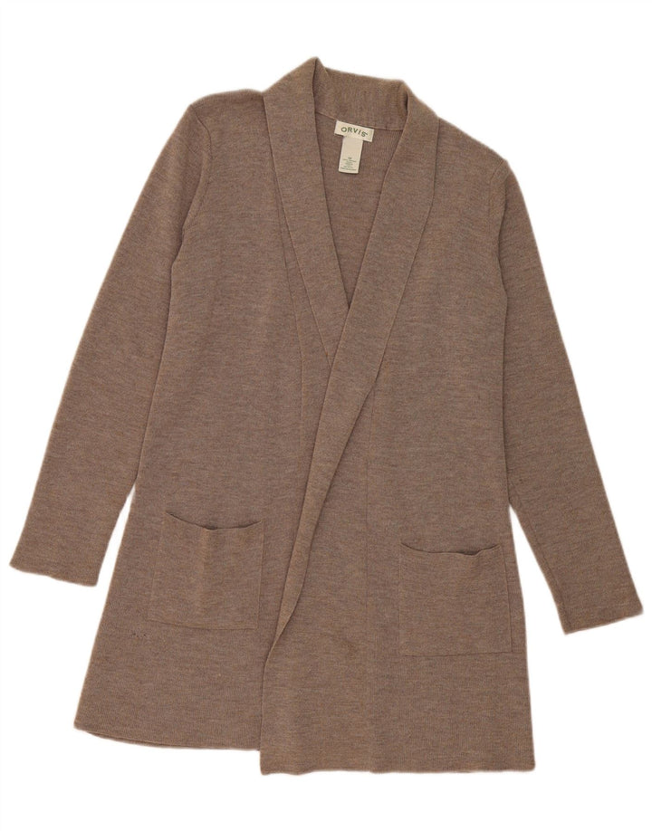 Orvis Womens Longline Open Cardigan Sweater UK 14 Medium Beige Merino Wool