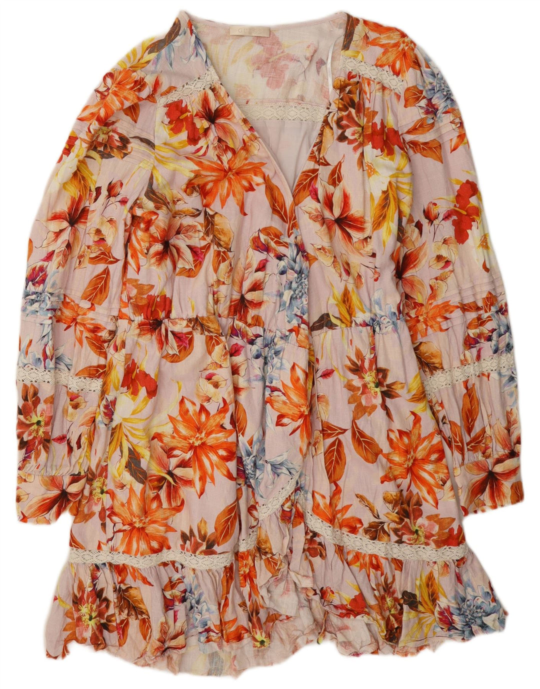 Guess Womens Tiered Dress UK 12 Medium Multicolored Floral Viscose